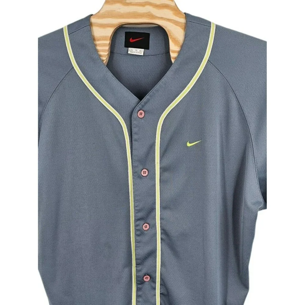 Nike Vintage Baseball Jersey Button‎ Up Spellout Embroidered Gray 2XL Swoosh 90s